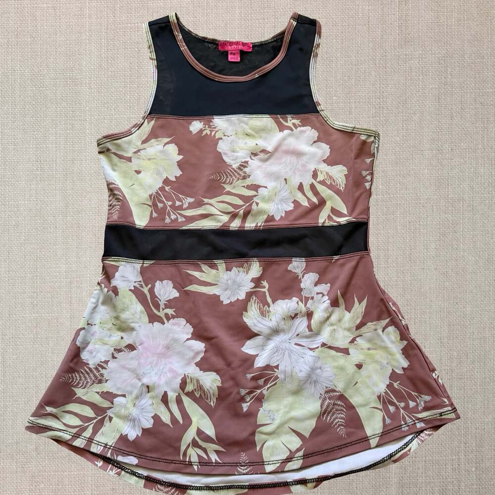 Material Girl Active Floral Mesh Racerback Tank Top Mauve Pink Medium